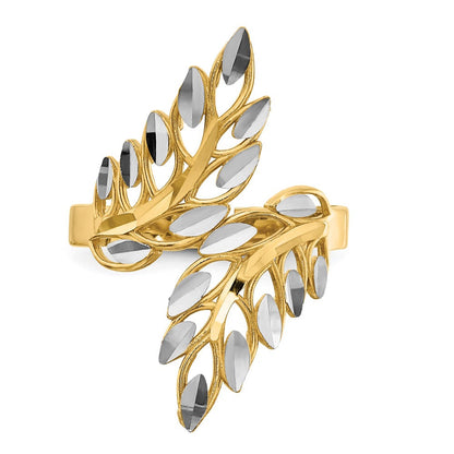 14K Gelbgold mit Weißrhodinierung Ring mit diamantierten Blättern
