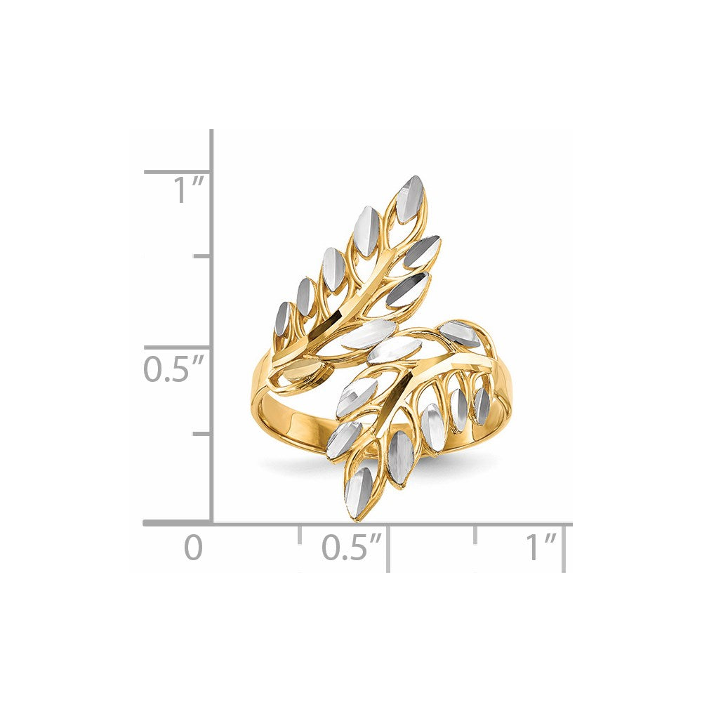 14K Gelbgold mit Weißrhodinierung Ring mit diamantierten Blättern