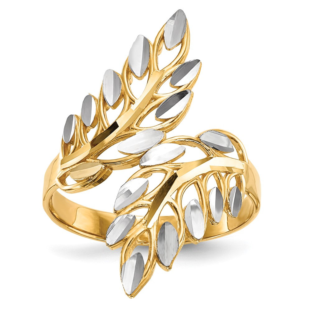 14K Gelbgold mit Weißrhodinierung Ring mit diamantierten Blättern