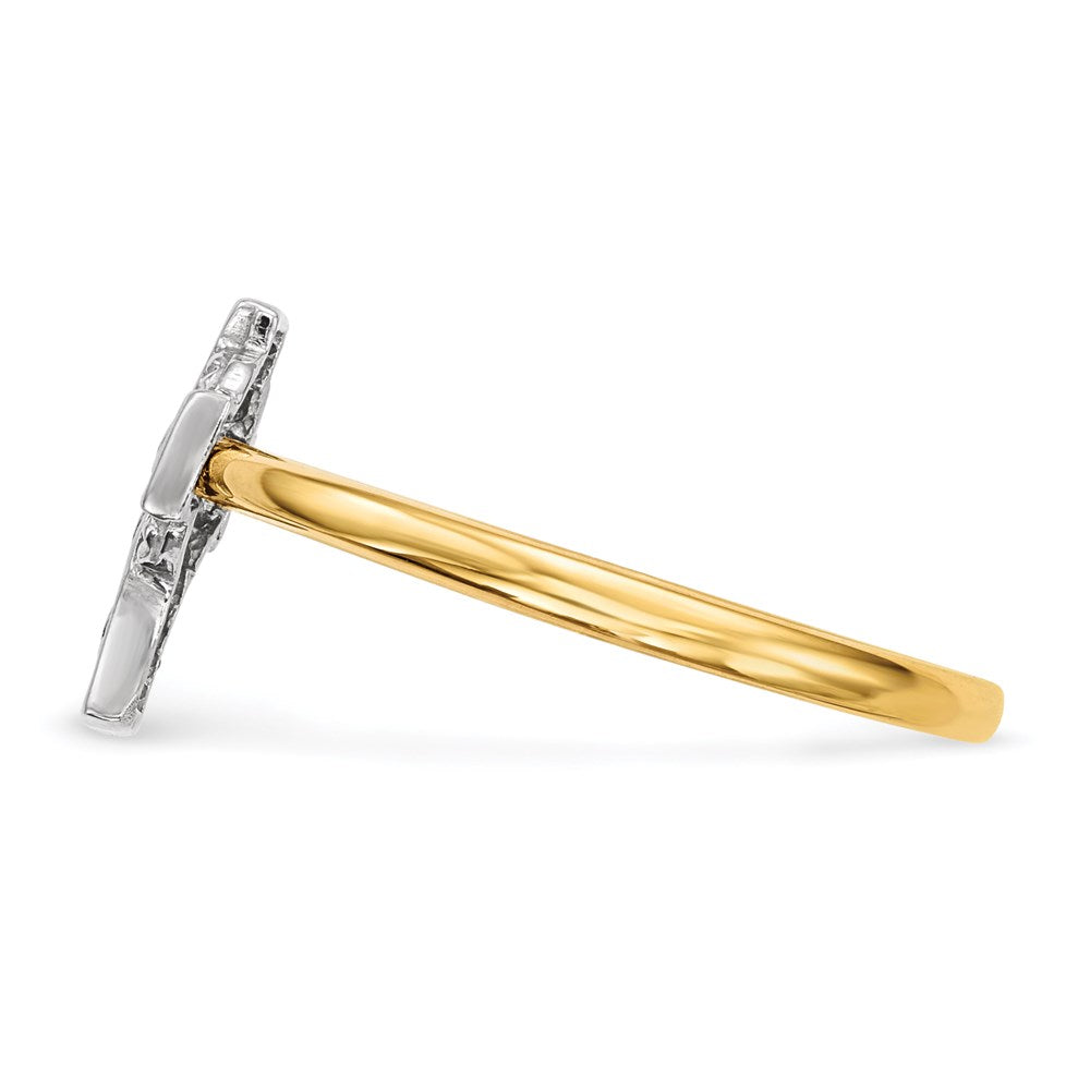 14K Bicolor Gold Polierter Keltischer Kreuz-Ring