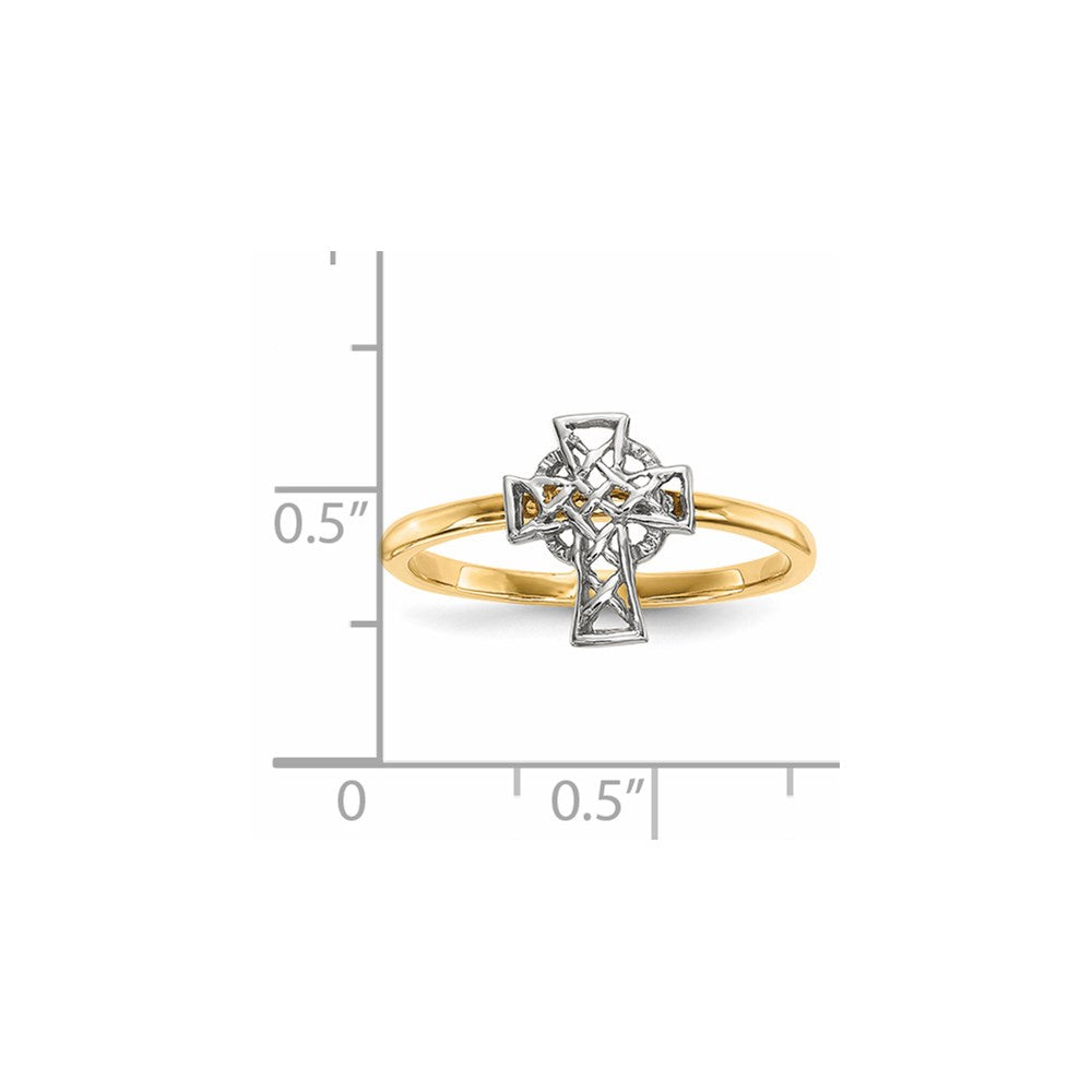 14K Bicolor Gold Polierter Keltischer Kreuz-Ring
