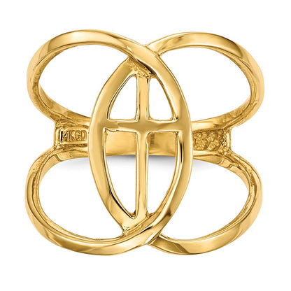 14K Gelbgold Ring mit Kreuz und Fisch-Symbol, poliert