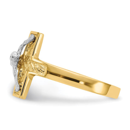 14K Bicolor Gold Kruzifix-Ring, poliert