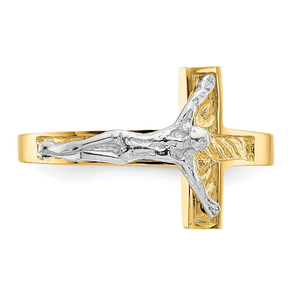 14K Bicolor Gold Kruzifix-Ring, poliert
