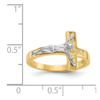 14K Bicolor Gold Kruzifix-Ring, poliert