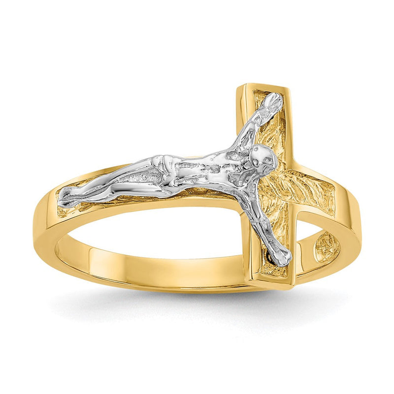 14K Bicolor Gold Kruzifix-Ring, poliert