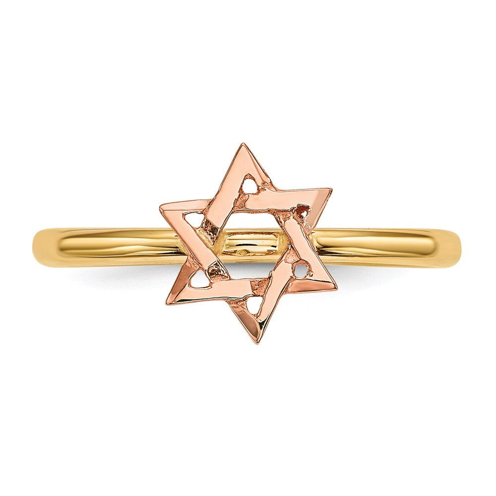 14K Bicolor Gold Sternförmiger Davidstern Ring poliert