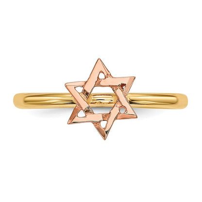 14K Bicolor Gold Sternförmiger Davidstern Ring poliert