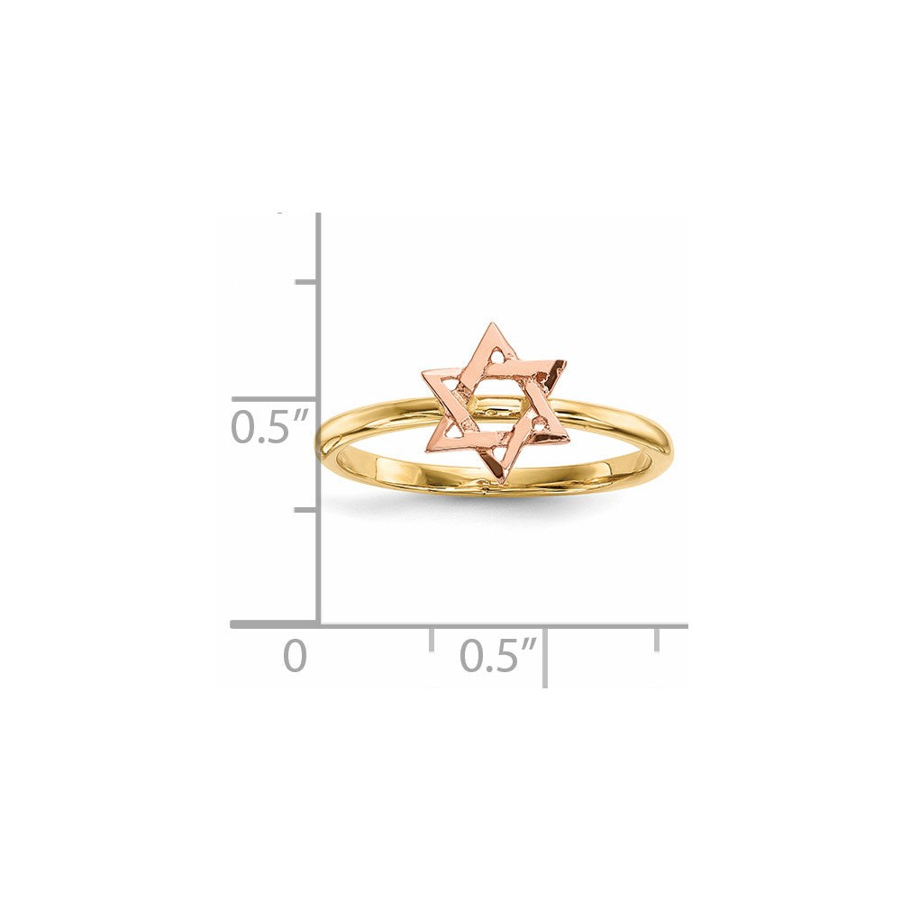 14K Bicolor Gold Sternförmiger Davidstern Ring poliert