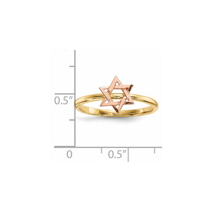14K Bicolor Gold Sternförmiger Davidstern Ring poliert