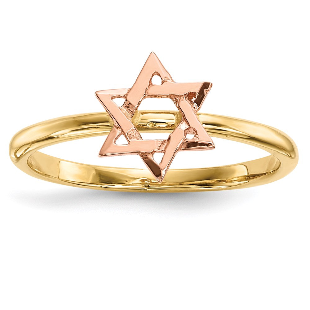 14K Bicolor Gold Sternförmiger Davidstern Ring poliert
