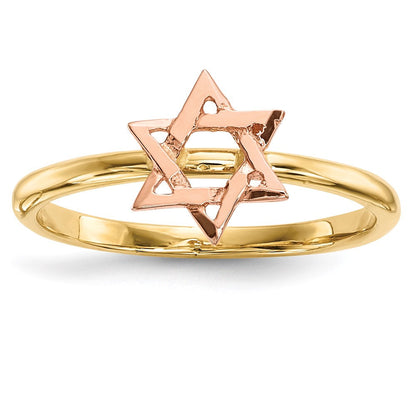14K Bicolor Gold Sternförmiger Davidstern Ring poliert