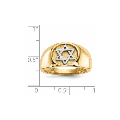 14K Bicolor Gold Polierter Davidstern Ring