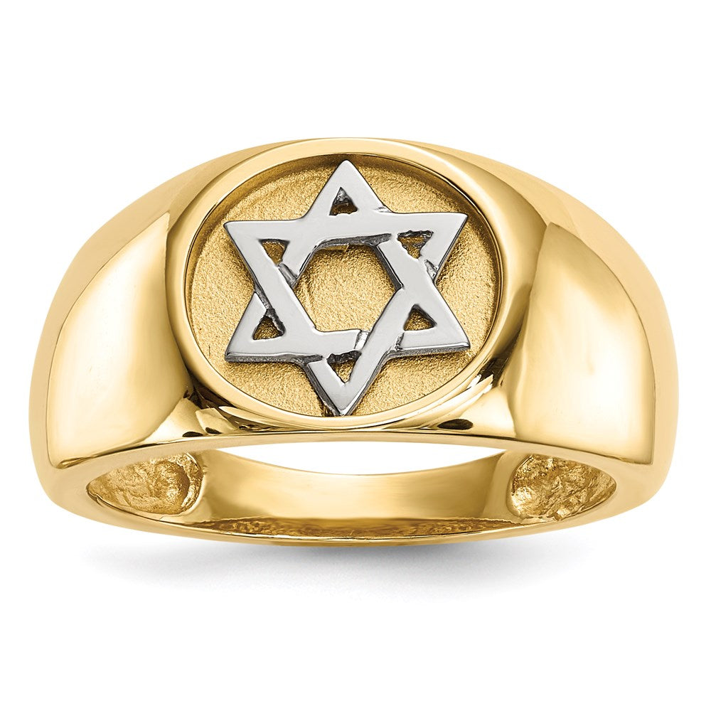 14K Bicolor Gold Polierter Davidstern Ring