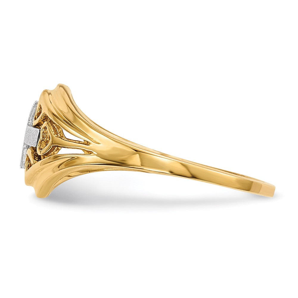 14K Bicolor Gold Poliert und Satiniert Kreuz und Herzen Ring