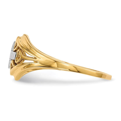 14K Bicolor Gold Poliert und Satiniert Kreuz und Herzen Ring