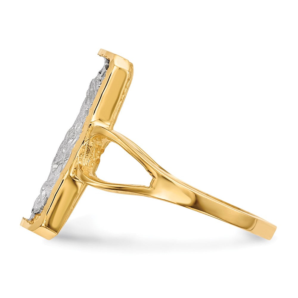 14K Gelbgold Jesus-Ring mit Weißrhodium-Beschichtung, poliert und satiniert