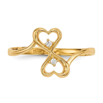 14K Gelbgold Zirkonia Doppelt Herz Ring
