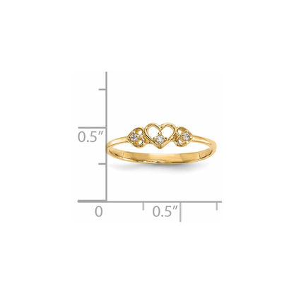 14K Gelbgold Zirkonia 3-hearts Ring