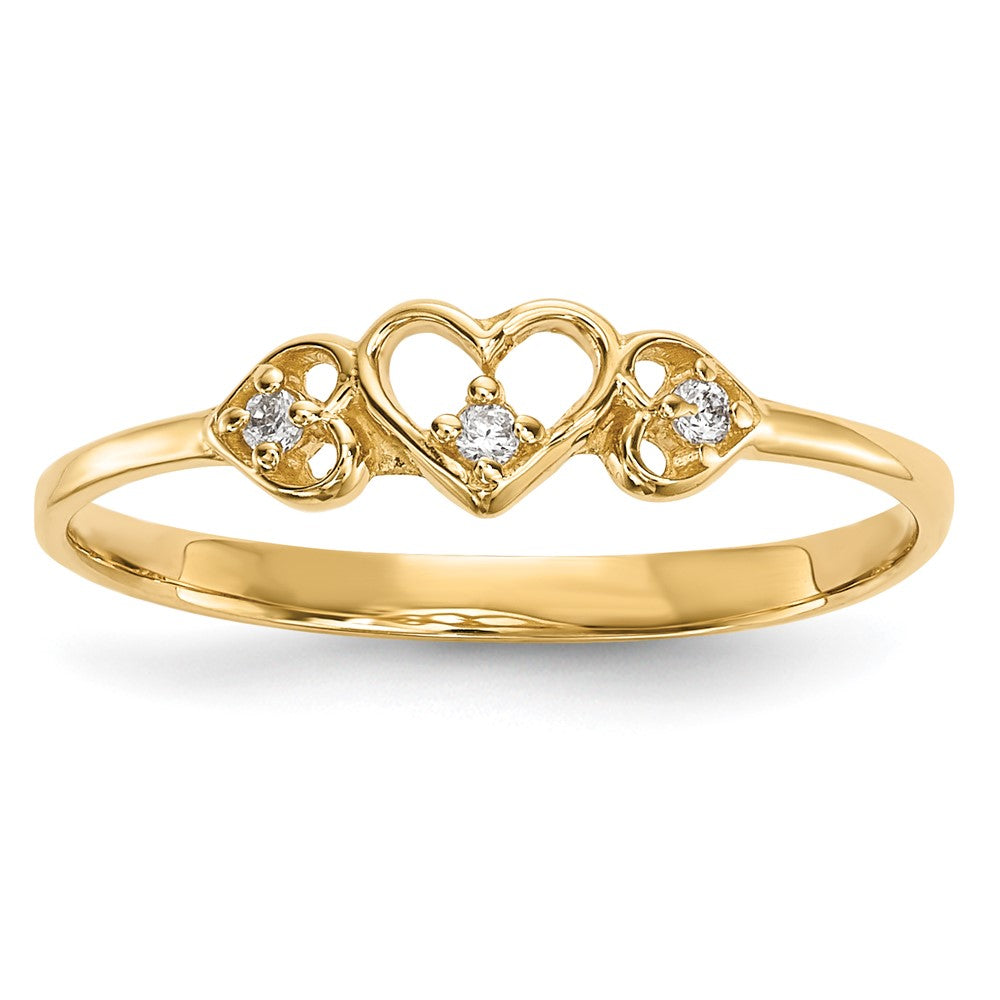 14K Gelbgold Zirkonia 3-hearts Ring