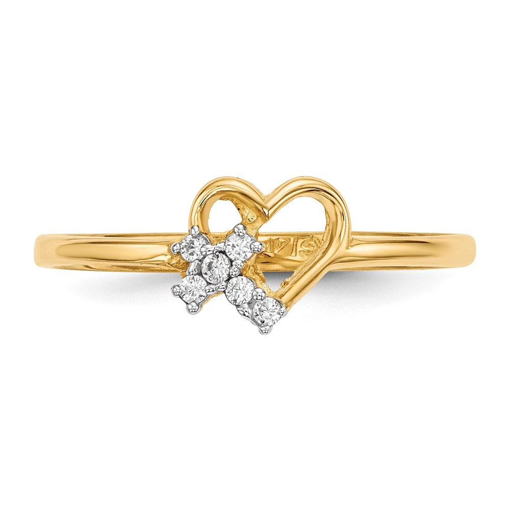 14K Gelbgold Herz-Ring mit Zirkonia-Kreuz