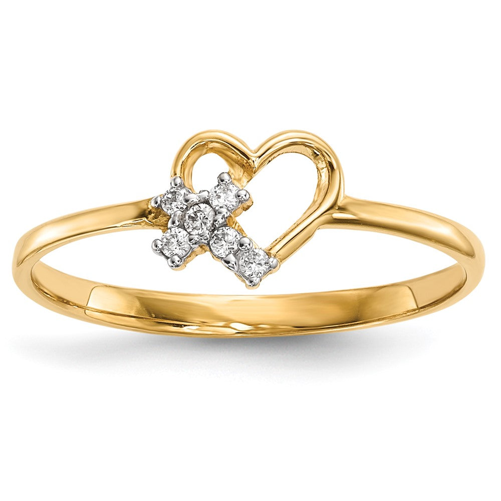 14K Gelbgold Herz-Ring mit Zirkonia-Kreuz