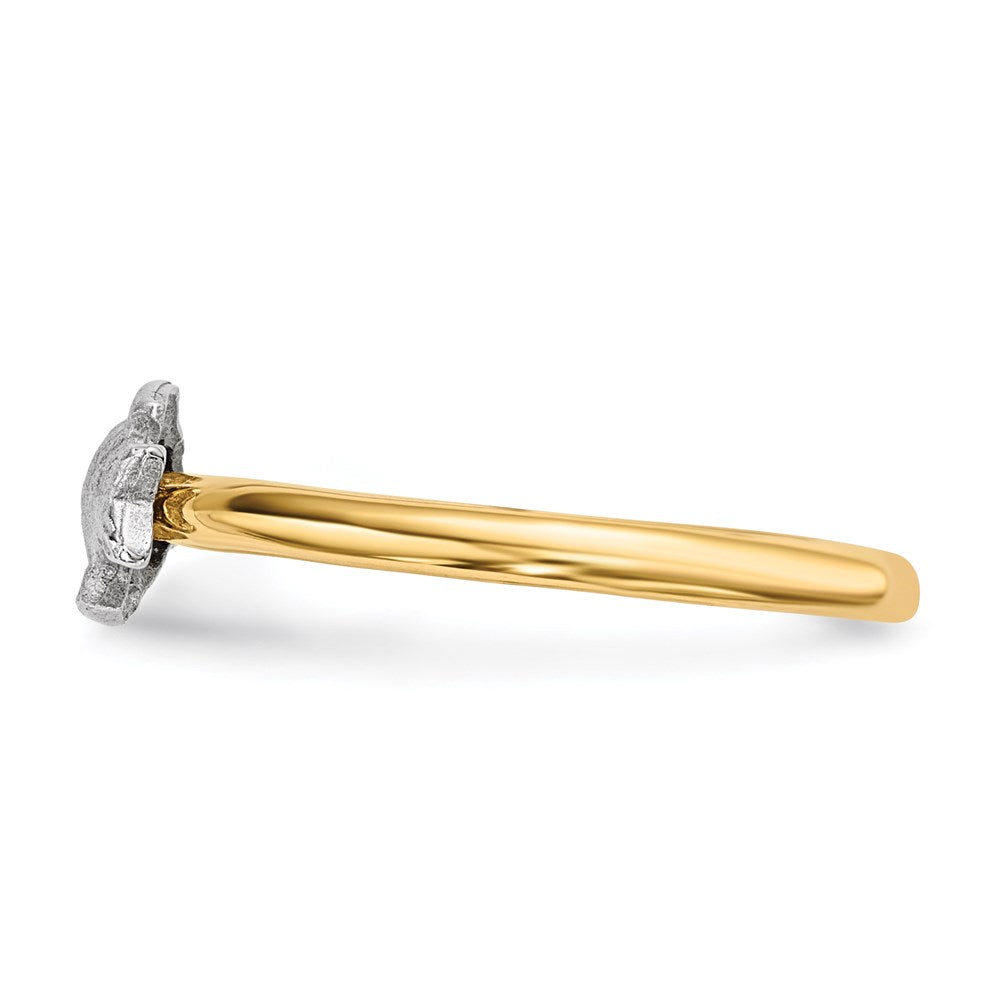 14K Bicolor Gold Ring, poliert und satiniert, mit Fisch-Motiv
