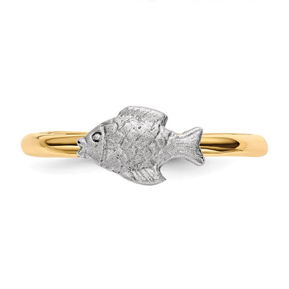 14K Bicolor Gold Ring, poliert und satiniert, mit Fisch-Motiv