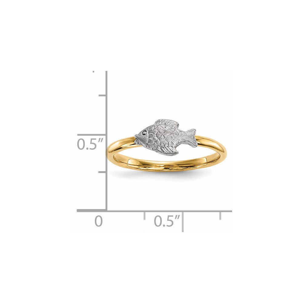 14K Bicolor Gold Ring, poliert und satiniert, mit Fisch-Motiv