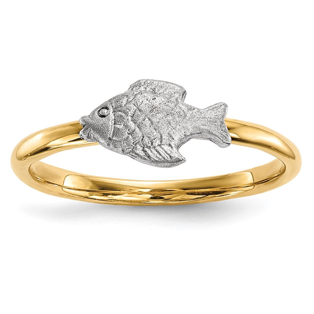 14K Bicolor Gold Ring, poliert und satiniert, mit Fisch-Motiv