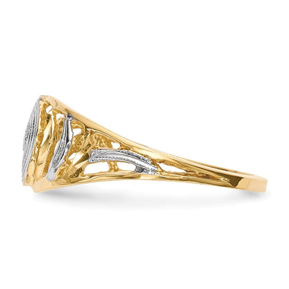 14K Gelbgold mit weißem Rhodium, poliert & diamantiert, Ringe mit Wirbel-Muster
