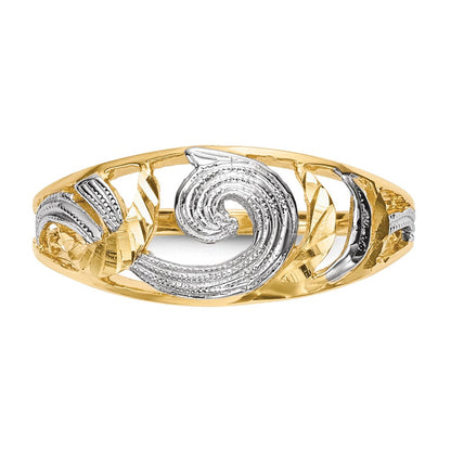 14K Gelbgold mit weißem Rhodium, poliert & diamantiert, Ringe mit Wirbel-Muster