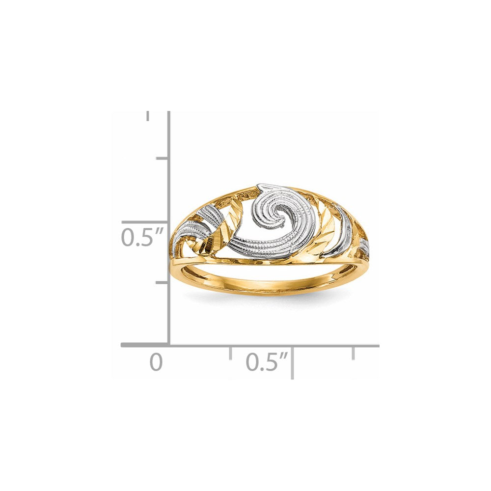 14K Gelbgold mit weißem Rhodium, poliert & diamantiert, Ringe mit Wirbel-Muster