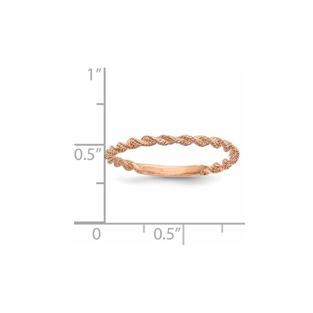 14K Roségold Ring mit poliertem gedrehtem Seil-Design
