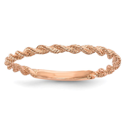 14K Roségold Ring mit poliertem gedrehtem Seil-Design