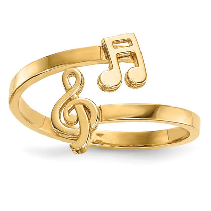 14K Gelbgold Polierter Bypass-Ring mit Musiknoten
