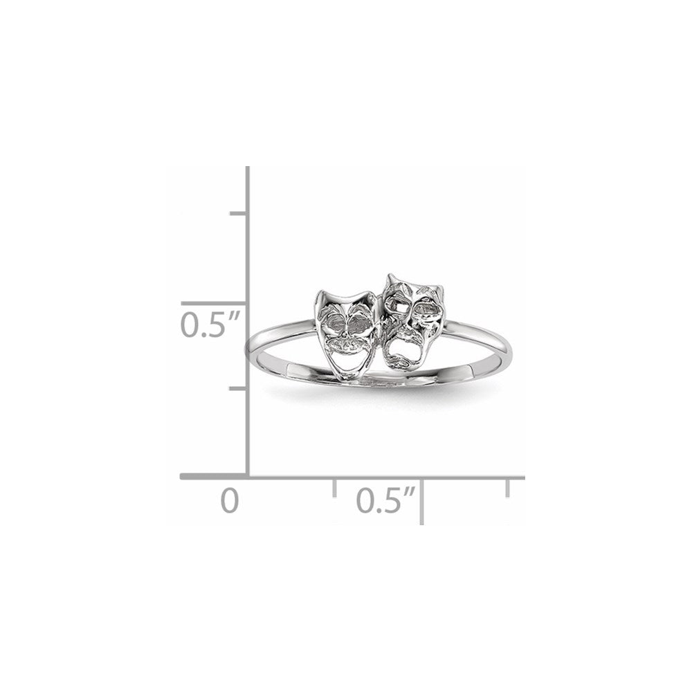 14K Weißgold Ring mit polierten Tragödie- und Komödienmasken
