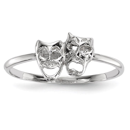 14K Weißgold Ring mit polierten Tragödie- und Komödienmasken