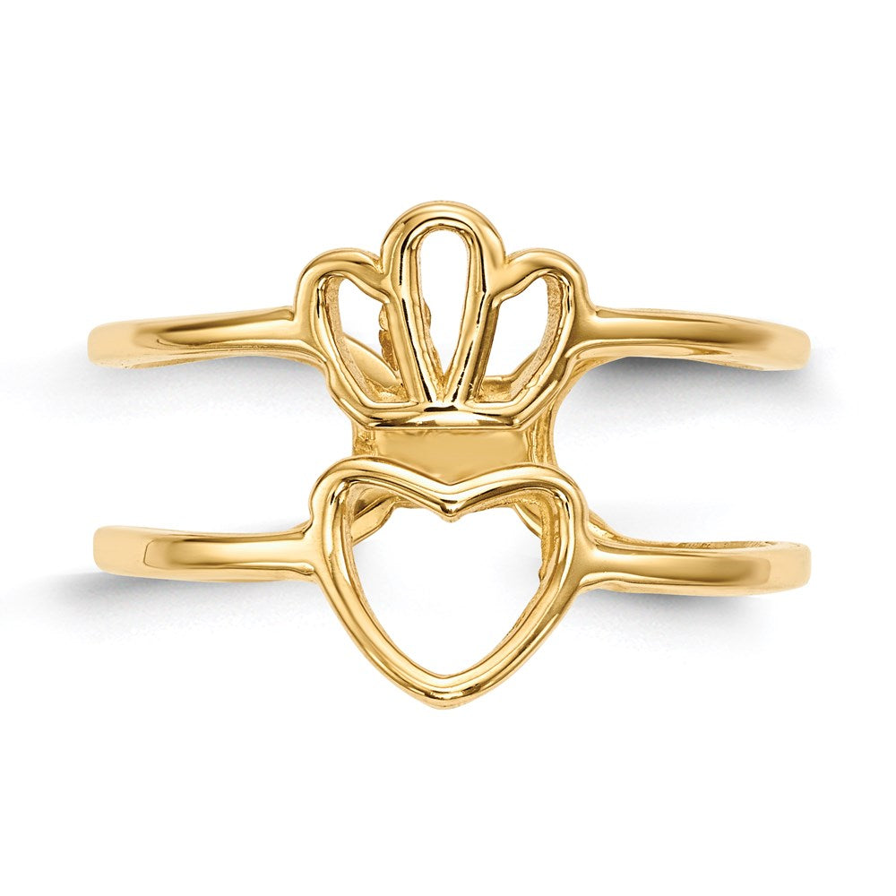 14K Gelbgold Ring mit Krone und Herz und doppeltem Ringschaft
