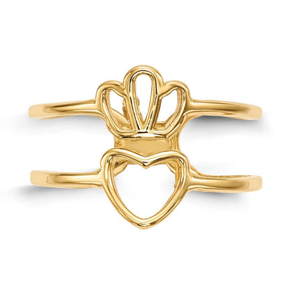 14K Gelbgold Ring mit Krone und Herz und doppeltem Ringschaft