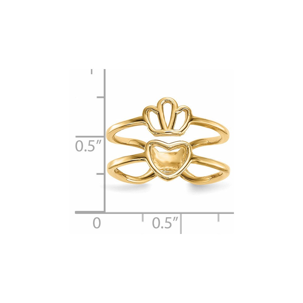 14K Gelbgold Ring mit Krone und Herz und doppeltem Ringschaft