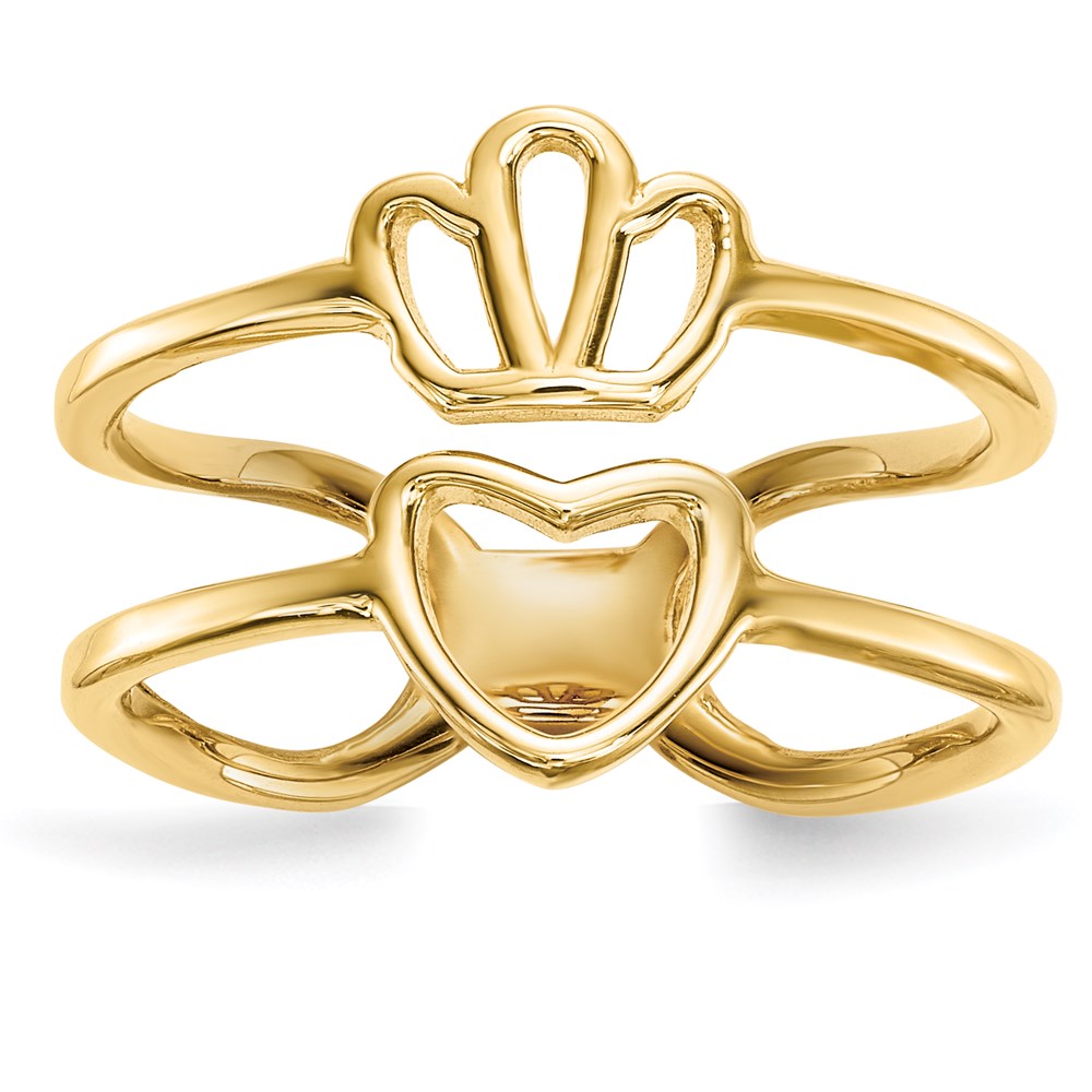 14K Gelbgold Ring mit Krone und Herz und doppeltem Ringschaft