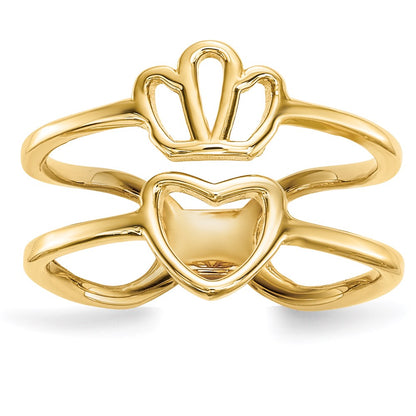 14K Gelbgold Ring mit Krone und Herz und doppeltem Ringschaft