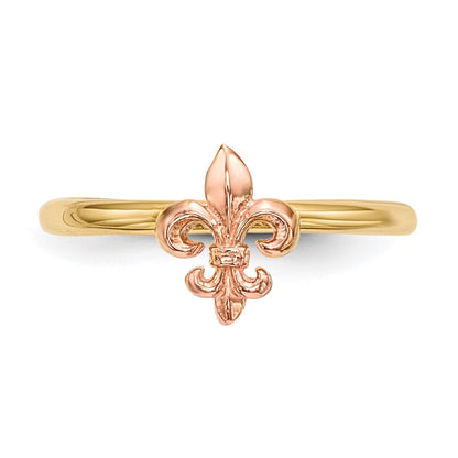 14K Bicolor Gold Polierter Fleur-de-Lis-Ring