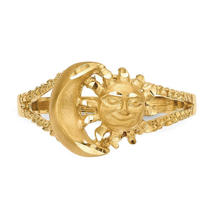 14K Gelbgold Poliert- und Mattierter Diamant-geschliffener Sonne-und-Mond-Ring