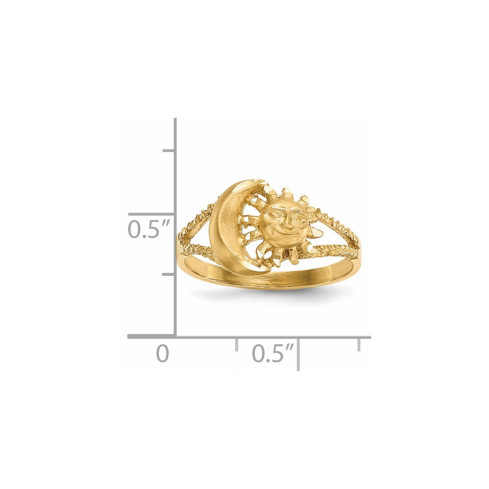 14K Gelbgold Poliert- und Mattierter Diamant-geschliffener Sonne-und-Mond-Ring