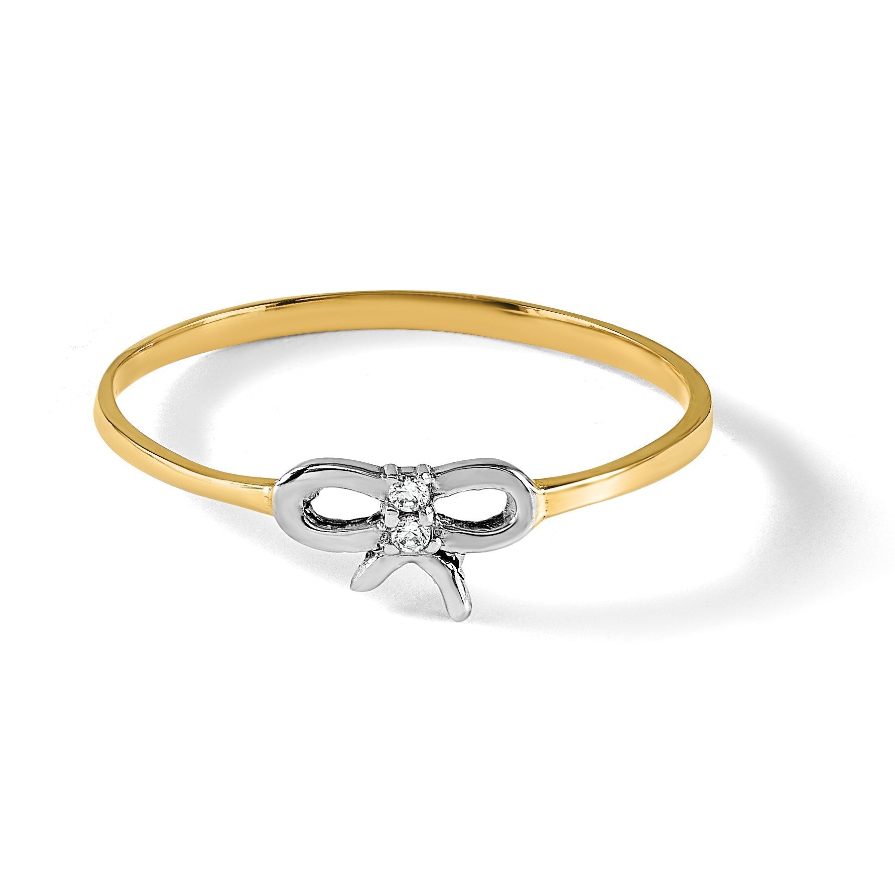 14K Gelb & Rhodium Zirkonia Schleife Ring