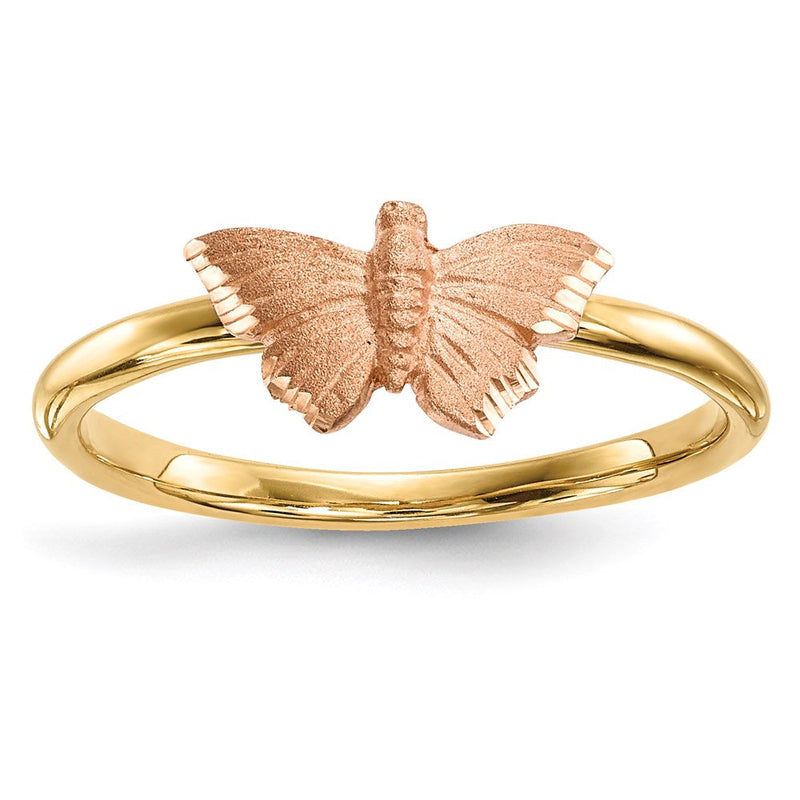 14K Bicolor Ring mit Schmetterling, poliert und satiniert