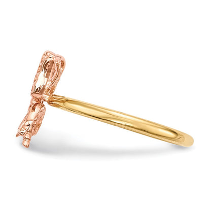 14K Bicolor Gold Polierter Schmetterlings-Ring