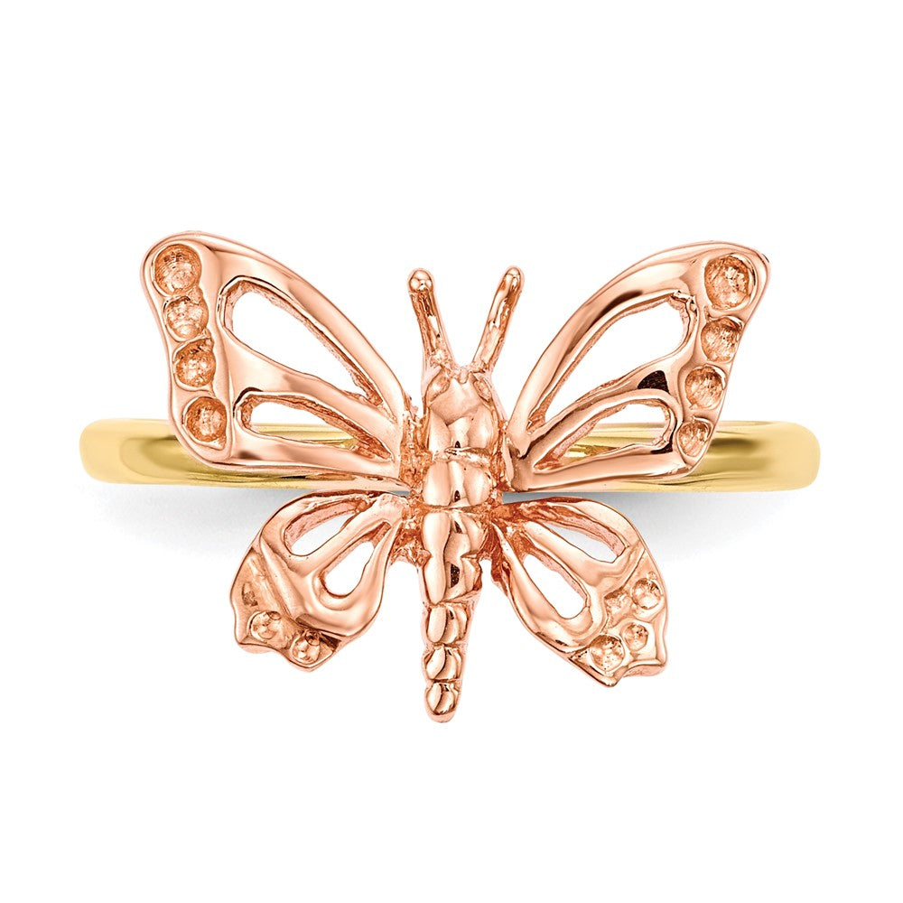 14K Bicolor Gold Polierter Schmetterlings-Ring